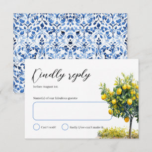Italian Tiles Lemon Tree Watercolor Wedding  RSVP Card