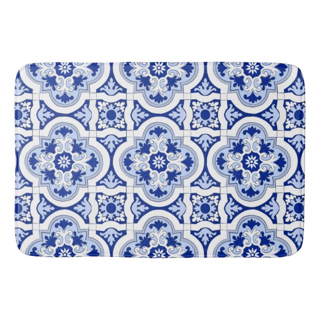 Italian tiles,majolica,blue and white pattern   bath mat (Front)
