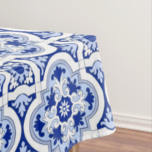 Italian tiles,majolica,blue and white pattern     tablecloth