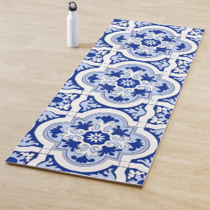 Italian tiles,majolica,blue and white pattern     yoga mat