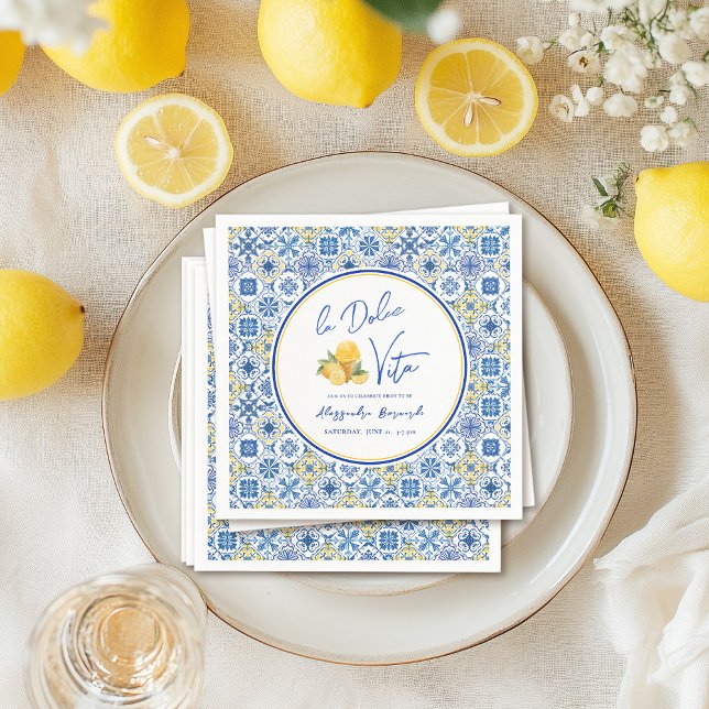 Italian Tiles Mediterranean Summer Bridal Shower Napkin (Creator Uploaded)