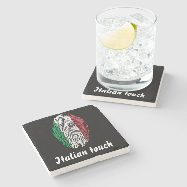 Italian touch fingerprint flag stone coaster (Side)