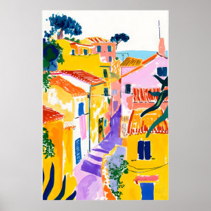 Italian Town Poster Pastel Coastal Art Print