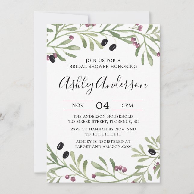Italian Tuscan Bridal Shower Invitation (Front)