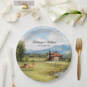 Italian Tuscan Countryside Wedding Paper Plate