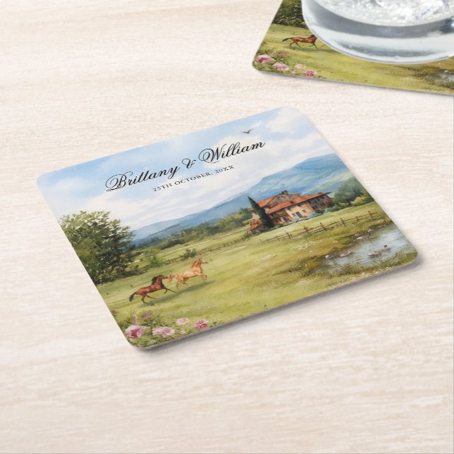 Italian Tuscan Countryside Wedding  Square Paper Coaster (Angled)
