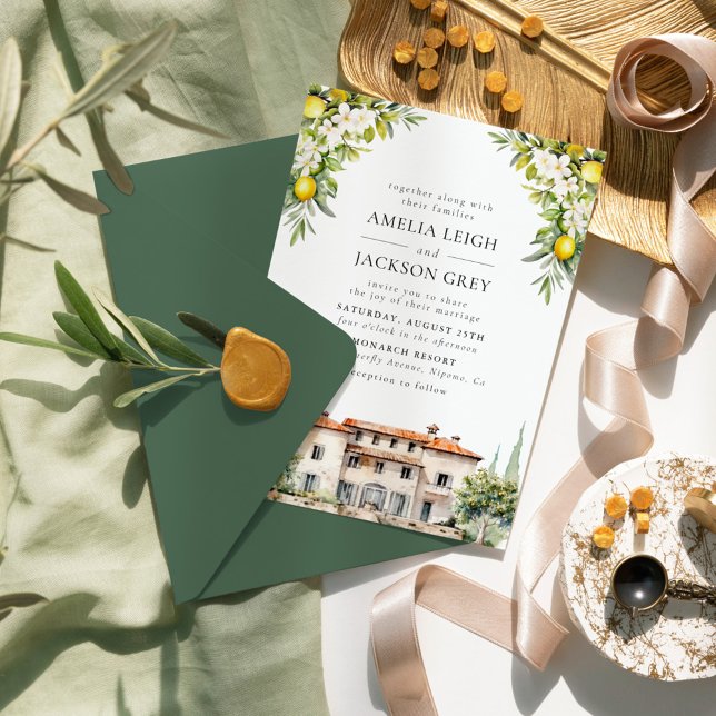 Italian Villa Lemons & Olives Wedding Invitation (Creator Uploaded)