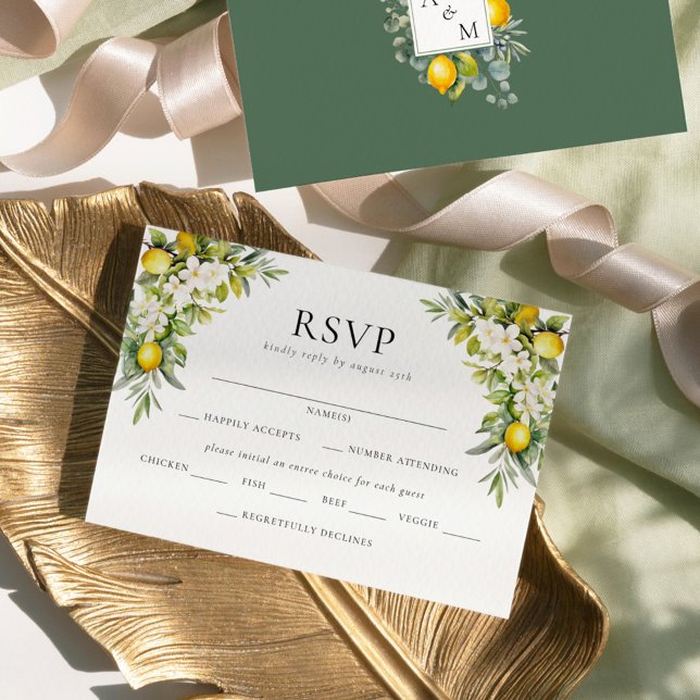 Italian Villa Lemons & Olives Wedding RSVP Enclosure Card (Creator Uploaded)
