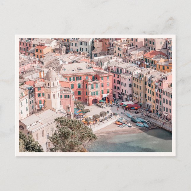 Italian Village Cinque Terre Vernazza Aerial Photo Postcard (Front)