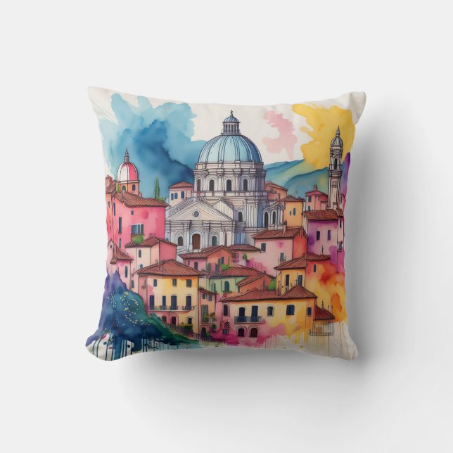Italian Village Dome - Watercolour Charm Cushion (Front)