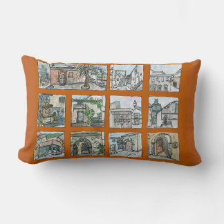 Italian Village Views in Brown Lumbar Cushion