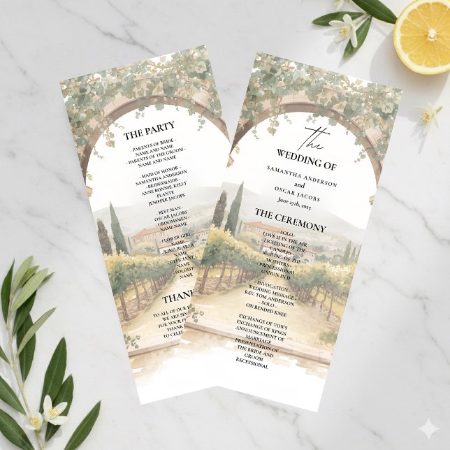 Italian Vineyard Wedding Program | Tuscan Arch  Menu (Creator Uploaded)