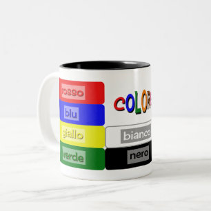 italian vocabulary colours teacher Two-Tone coffee mug