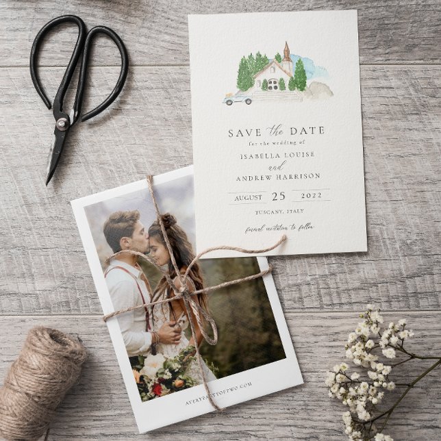 Italian Watercolor House Photo Save The Date Invitation (Creator Uploaded)