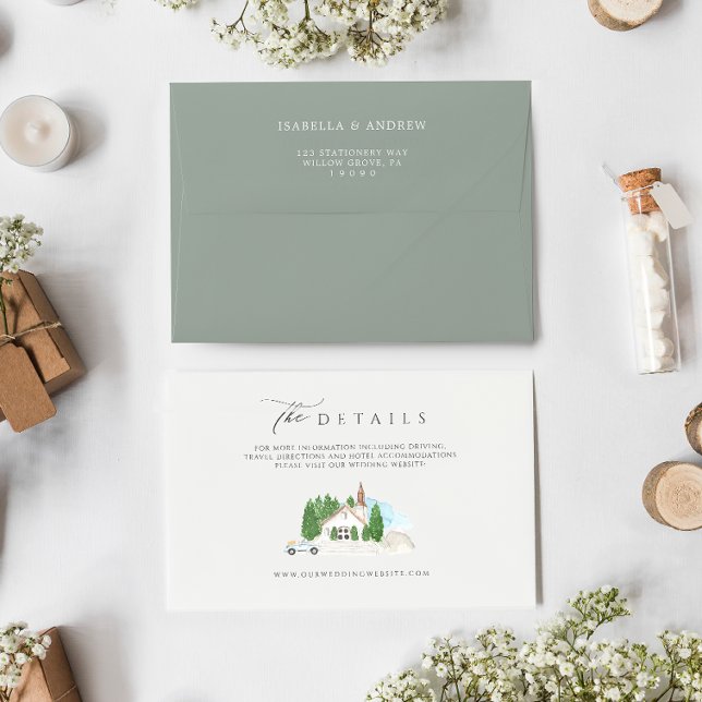 Italian Watercolor House Wedding Details  Enclosure Card (Creator Uploaded)