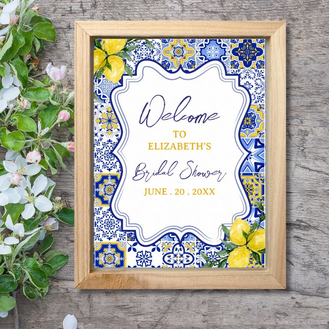 Italian watercolor tiles with lemon Bridal Shower Poster (Creator Uploaded)