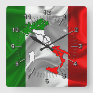 Italian waving flag square wall clock