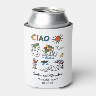 Italian Wedding Hand Drawn Amalfi Coast Modern Can Cooler