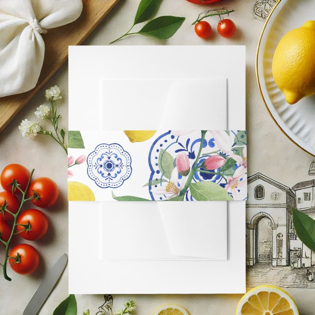 Italian Wedding Sicilian Tile Lemon Invitation Belly Band (Italian Wedding Sicilian Tile Lemon Invitation Belly Band)