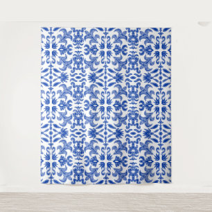 Italian White and Blue Wedding Backdrop Tapestry