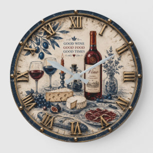 Italian Wine & Cheese Kitchen Decor Large Clock