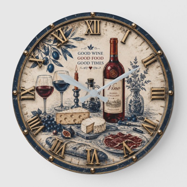 Italian Wine & Cheese Kitchen Decor Large Clock (Front)