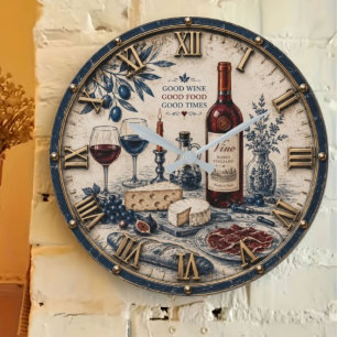 Italian Wine & Cheese Kitchen Decor Large Clock