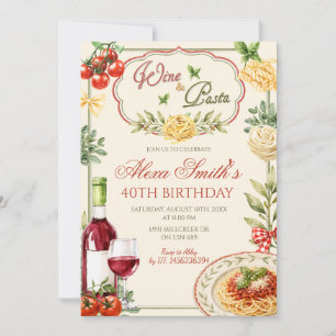 Italian Wine & Pasta Adult Birthday Party Invitation