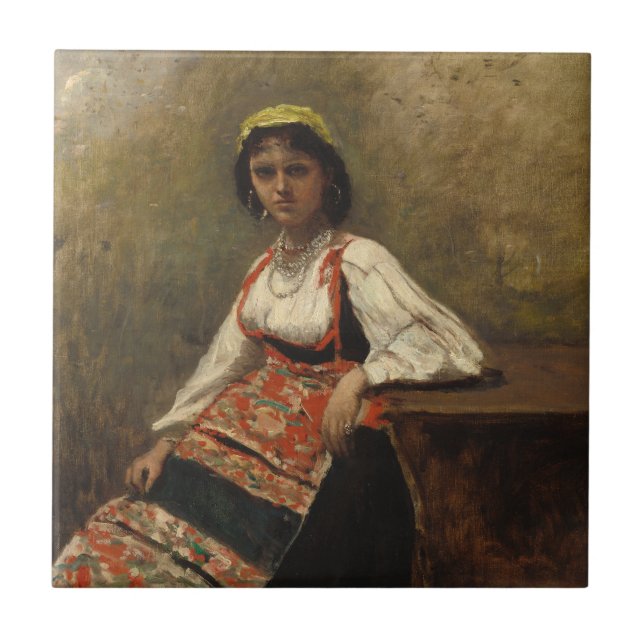 Italian Woman (La Morieri) by Corot Tile (Front)