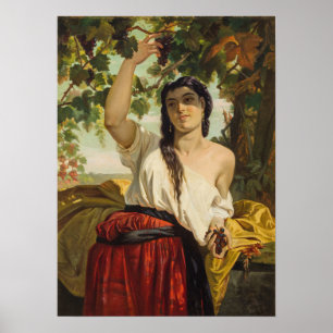 Italian Woman Picking Grapes (Summer Harvest) Poster
