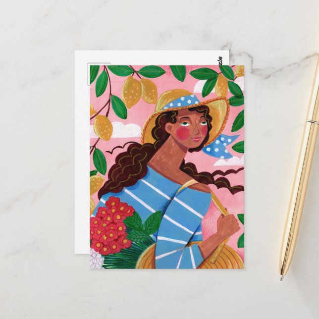 Italian Woman Summer Beach Vacation Postcard (Front/Back In Situ)