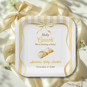 Italian Yellow Bow Holy Cannoli Baby Shower Paper Plate