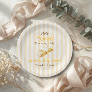 Italian Yellow Stripe Holy Cannoli Baby Shower Paper Plate
