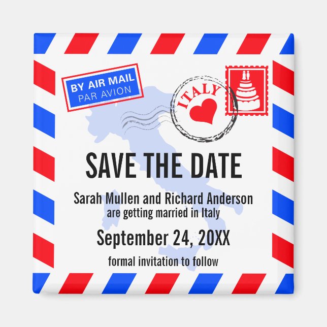 Italy Air Mail Wedding Save the Date Magnet (Front)