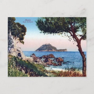 Italy, Alassio, Beach and offshore island Postcard
