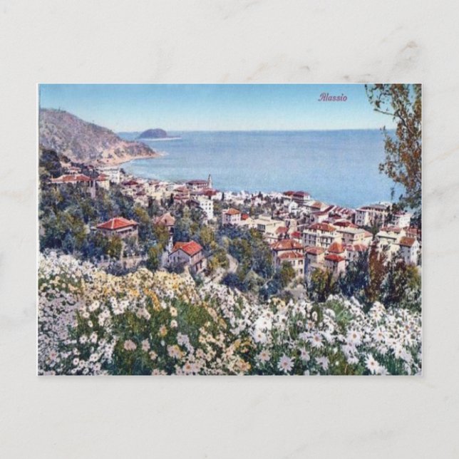 Italy,  Alassio, Flowers and a sea view Postcard (Front)