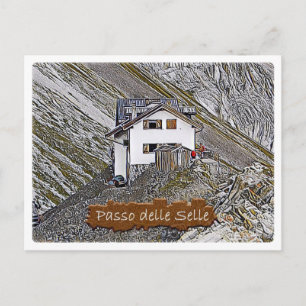 italy - alpine hut Passo delle Selle - Dolomiti - Postcard