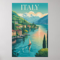 Italy Amalfi Coast Illustration Travel Art Vintage