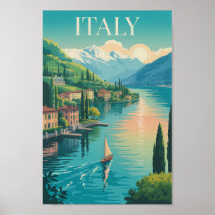 Italy Amalfi Coast Illustration Travel Art Vintage Poster