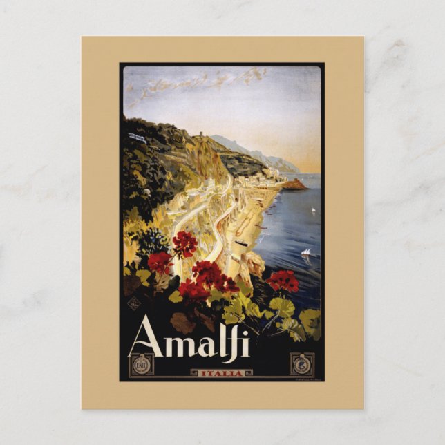 Italy Amalfi Coast Vintage Travel Poster Postcard (Front)