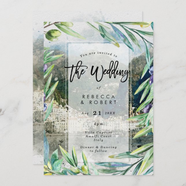 Italy Amalfi olives modern wedding invitation (Front/Back)
