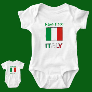 Italy and Italian Flag Green Personalisation Baby Bodysuit