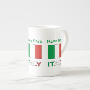 Italy and Italian Flag Green Personalisation Bone China Mug