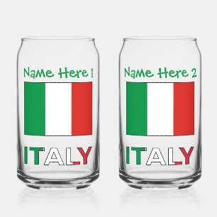 Italy and Italian Flag Green Personalisation  Can Glass