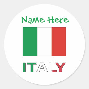 Italy and Italian Flag Green Personalisation Classic Round Sticker