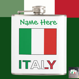 Italy and Italian Flag Green Personalisation Hip Flask