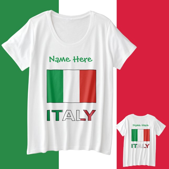 Italy and Italian Flag Green Personalisation  Plus Size T-Shirt (Creator Uploaded)