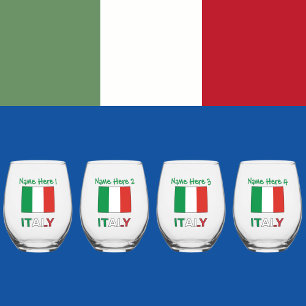 Italy and Italian Flag Green Personalisation Stemless Wine Glass