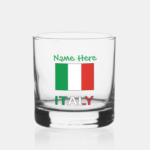 Italy and Italian Flag Green Personalisation Whiskey Glass