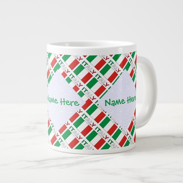 Italy and Italian Flag Tiled Green Personalisation Large Coffee Mug (Front Right)